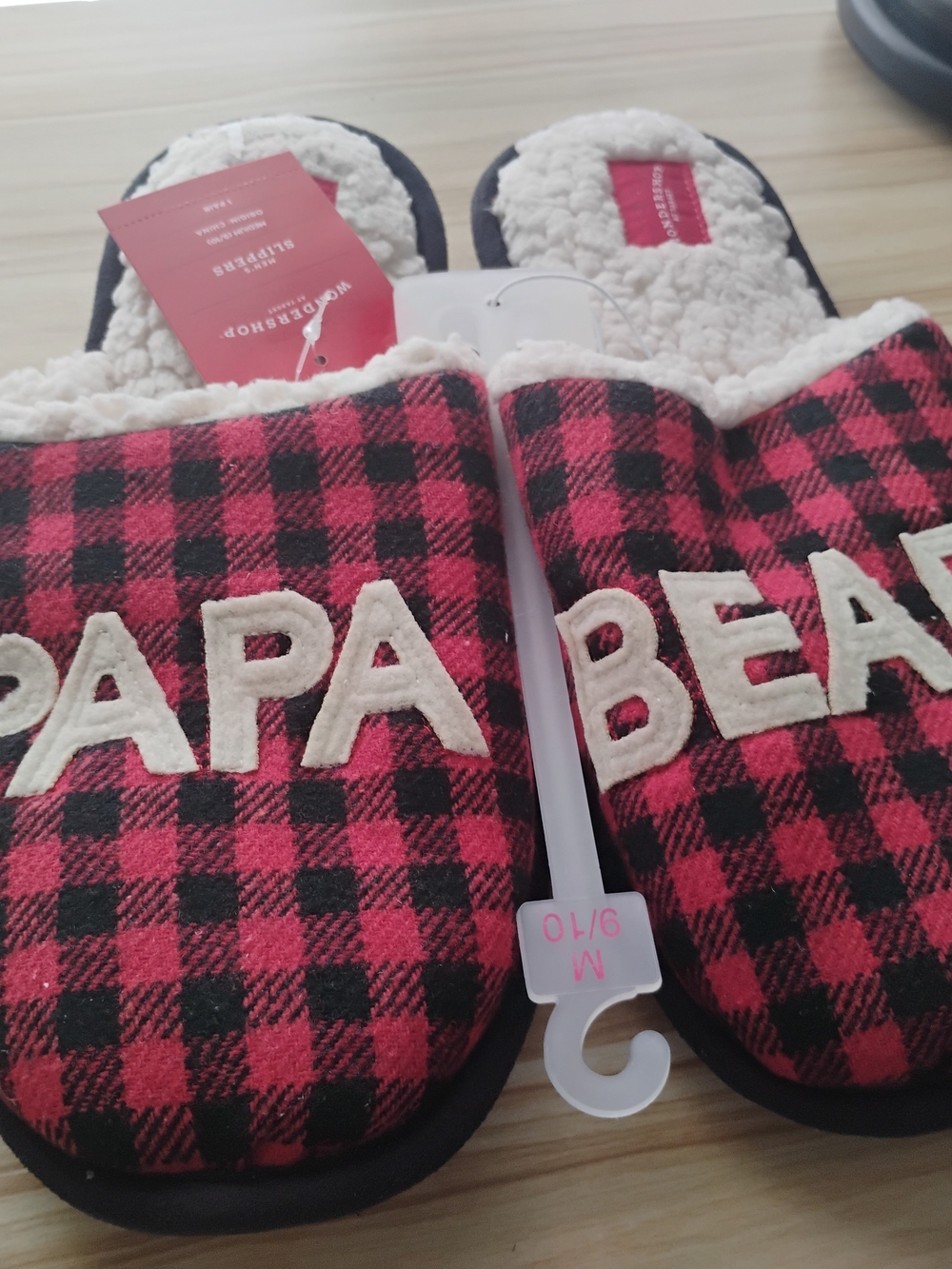Target Red and Black Plaid 'PAPA BEAR' Sherpa-Lined Slippers